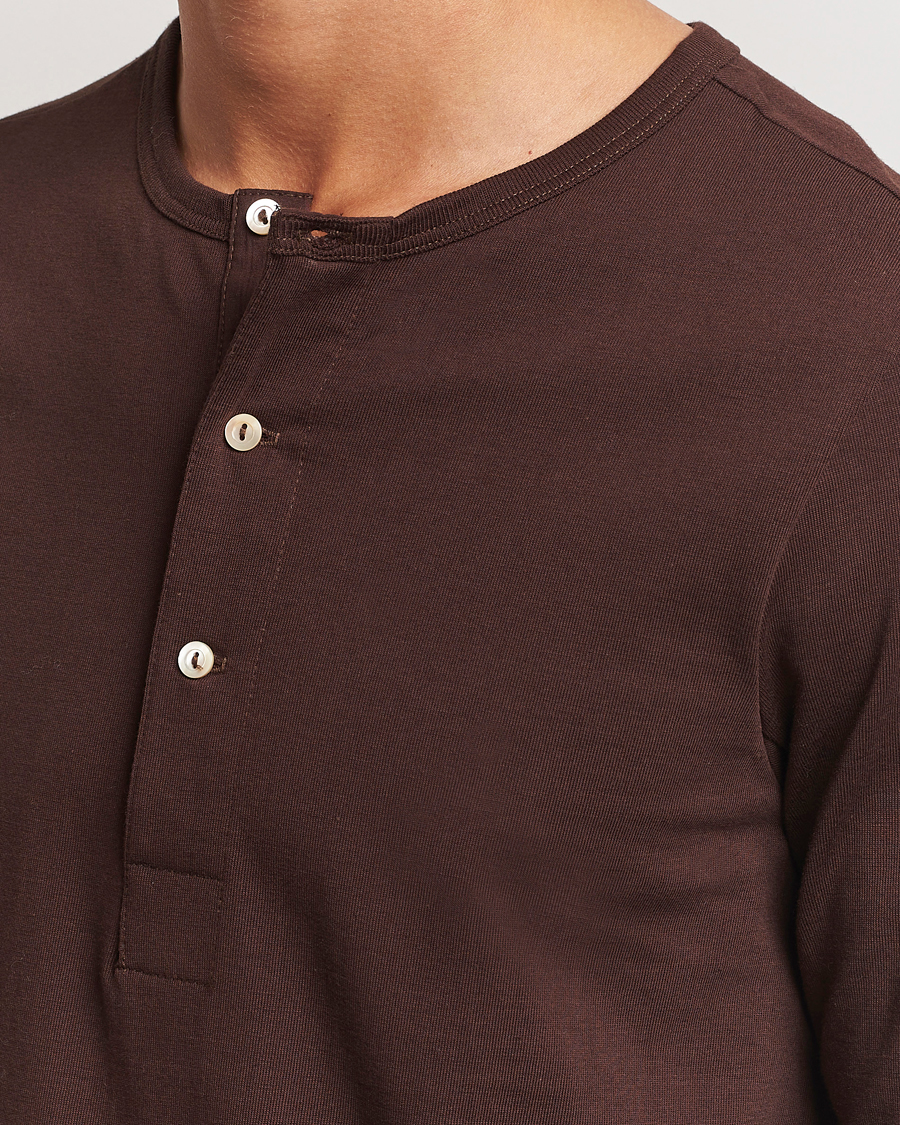 Uomini | Maglieria | Merz b. Schwanen | Classic Organic Cotton Henley Coffee