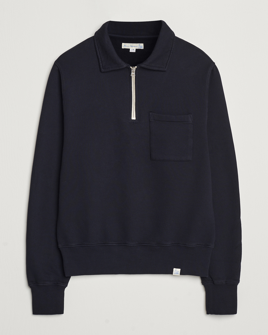 Uomini | Maglieria | Merz b. Schwanen | Vintage Fleece Half Zip Sweatshirt Dark Navy