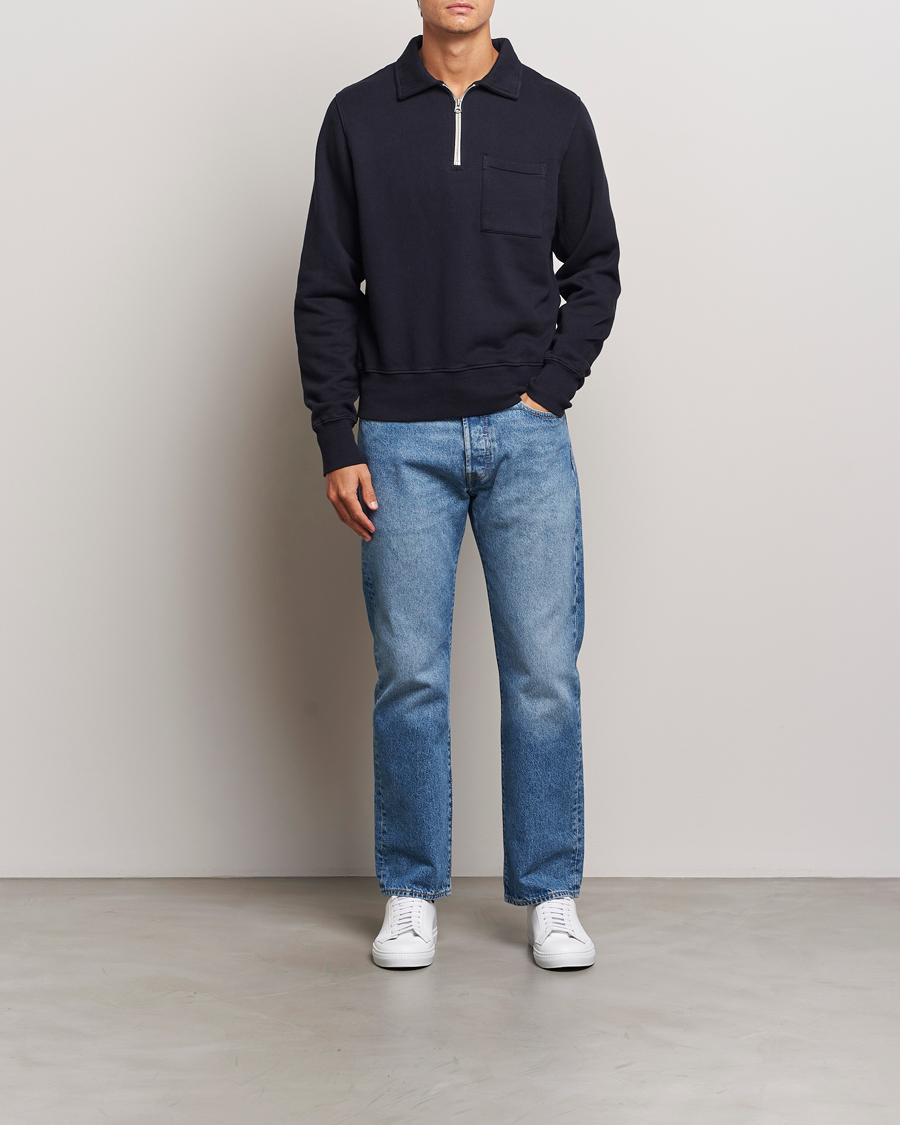 Uomini | Maglieria | Merz b. Schwanen | Vintage Fleece Half Zip Sweatshirt Dark Navy