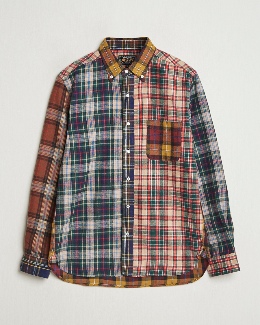 Uomini | Camicie | BEAMS PLUS | Patchwork Flannel Button Down Shirt Mustard Multi
