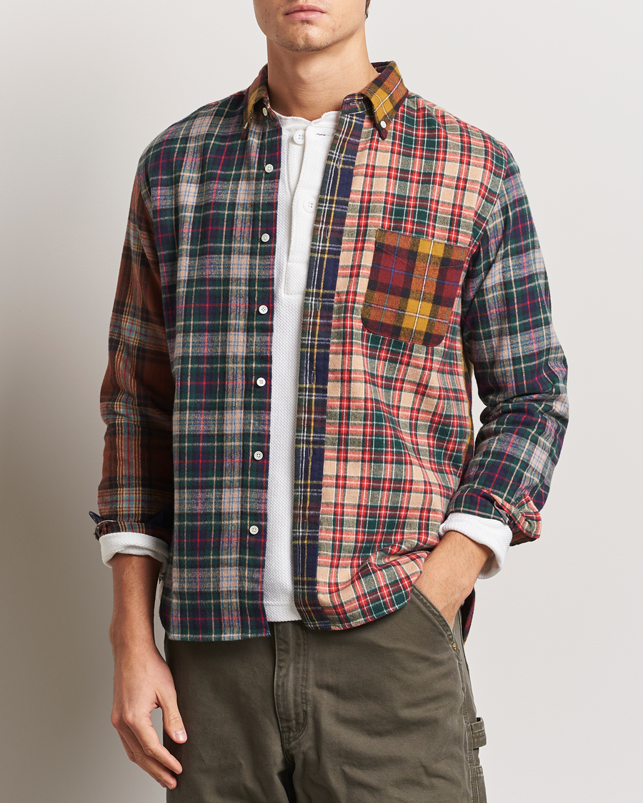 Uomini | Camicie | BEAMS PLUS | Patchwork Flannel Button Down Shirt Mustard Multi