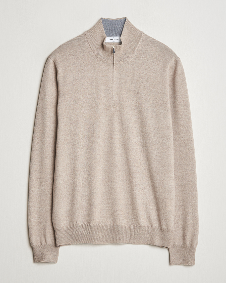 Uomini | Maglieria | Gran Sasso | Merino Fashion Fit Half Zip Light Beige