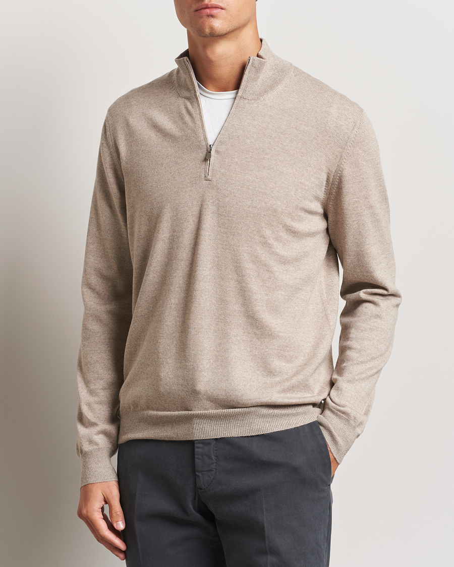 Uomini | Maglieria | Gran Sasso | Merino Fashion Fit Half Zip Light Beige
