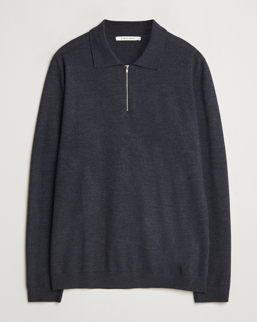 Uomini | Maglieria | A Day's March | Thompson Merino Half-Zip Polo Anthracite