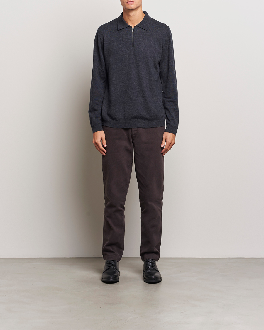Uomini | Maglieria | A Day's March | Thompson Merino Half-Zip Polo Anthracite