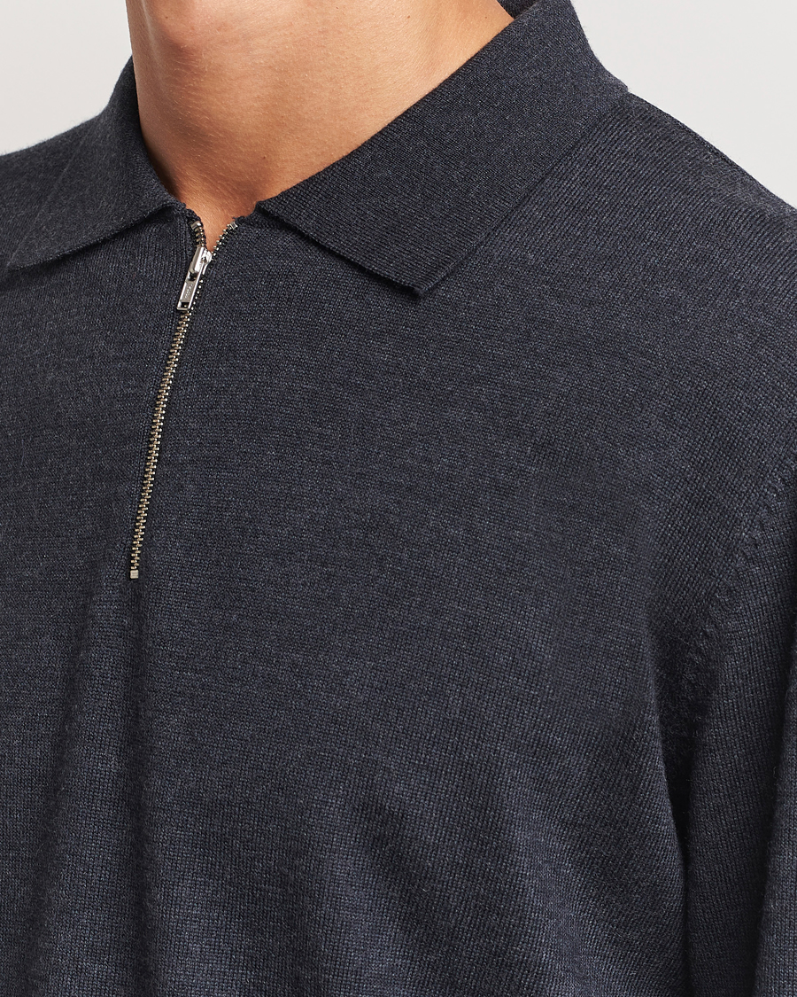 Uomini | Maglieria | A Day's March | Thompson Merino Half-Zip Polo Anthracite
