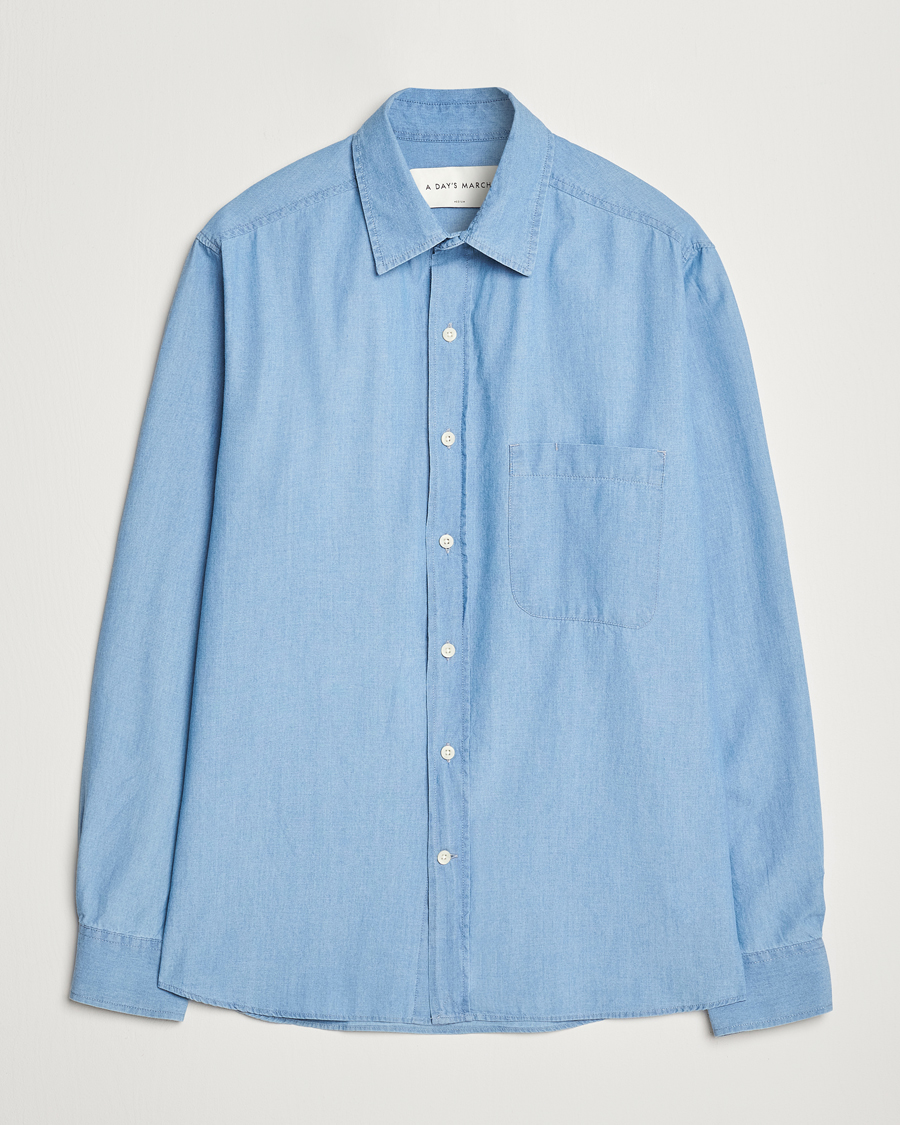 Uomini | Camicie | A Day's March | Will Chambray Shirt Light Blue