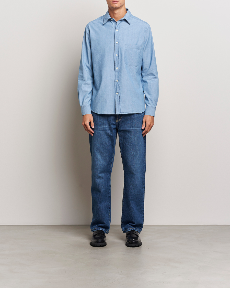 Uomini | Camicie | A Day's March | Will Chambray Shirt Light Blue