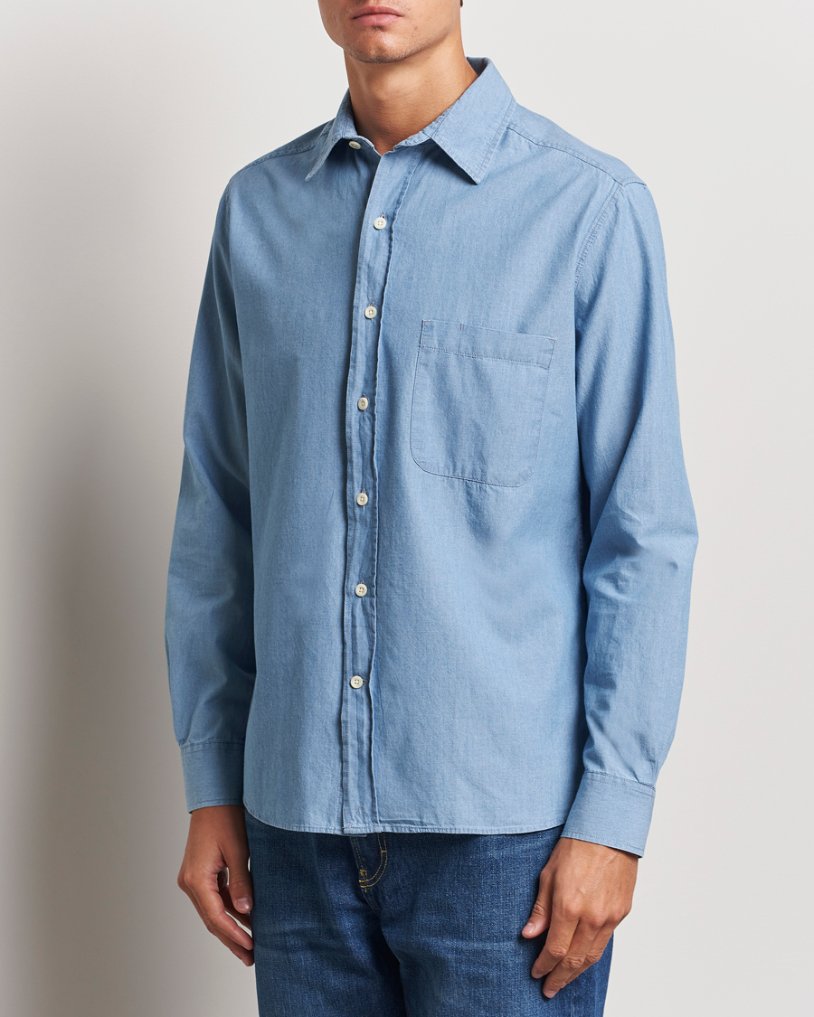 Uomini | Camicie | A Day's March | Will Chambray Shirt Light Blue