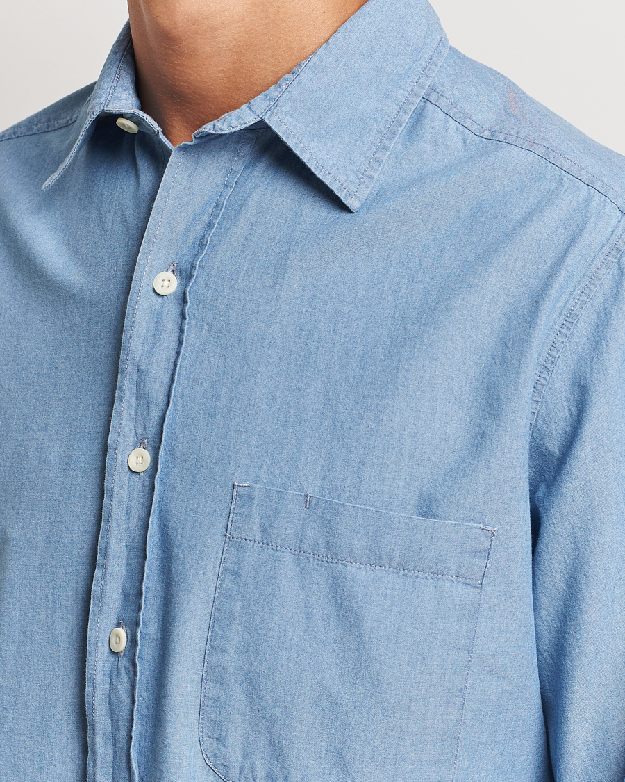 Uomini | Camicie | A Day's March | Will Chambray Shirt Light Blue