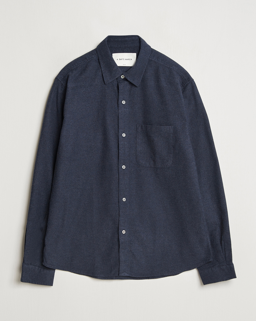 Uomini | Camicie | A Day's March | Newark Flannel Shirt Navy