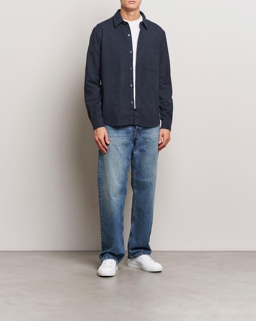 Uomini | Camicie | A Day's March | Newark Flannel Shirt Navy