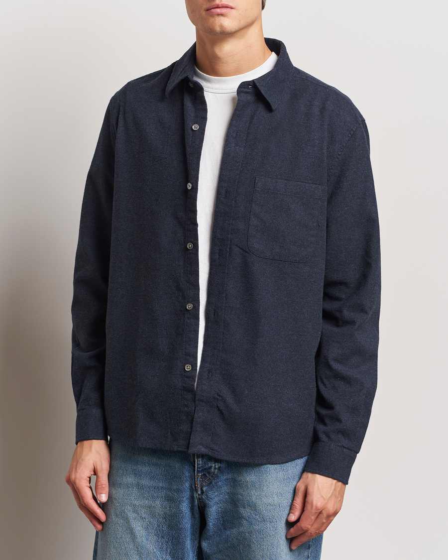 Uomini | Camicie | A Day's March | Newark Flannel Shirt Navy