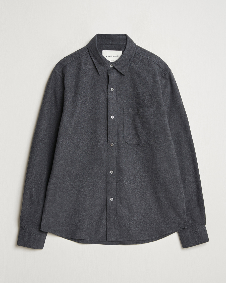 Uomini | Camicie | A Day's March | Newark Flannel Shirt Charcoal