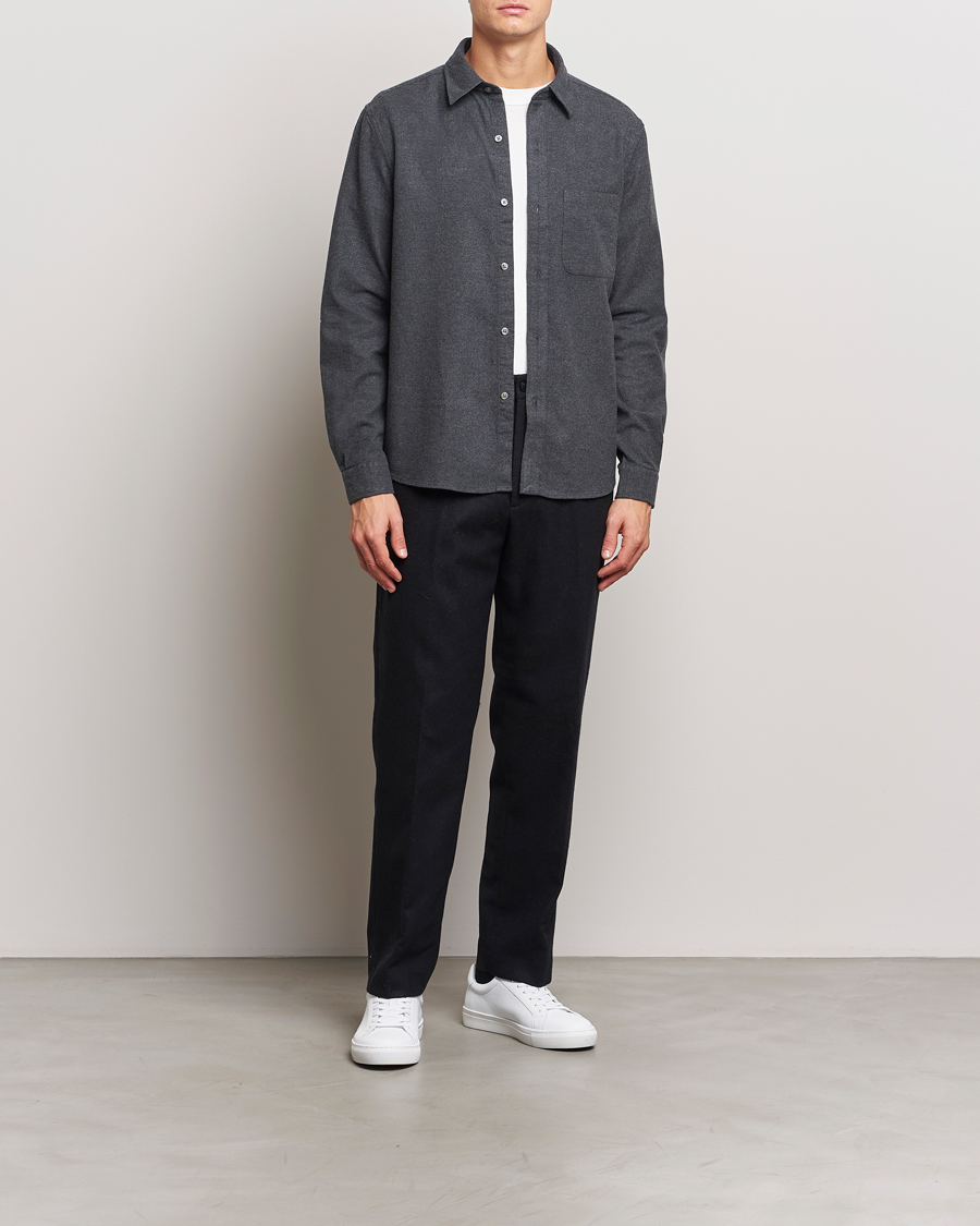 Uomini | Camicie | A Day's March | Newark Flannel Shirt Charcoal