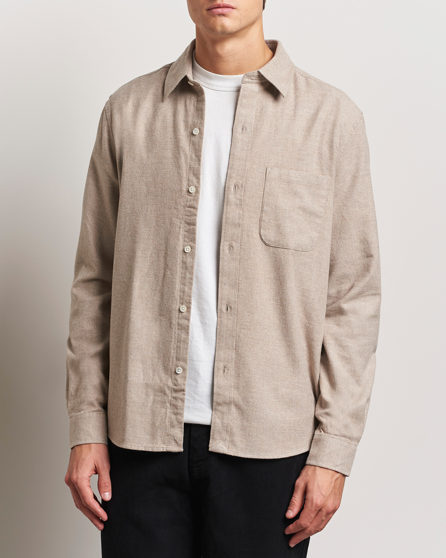 Uomini | Camicie | A Day's March | Newark Flannel Shirt Sand Melange