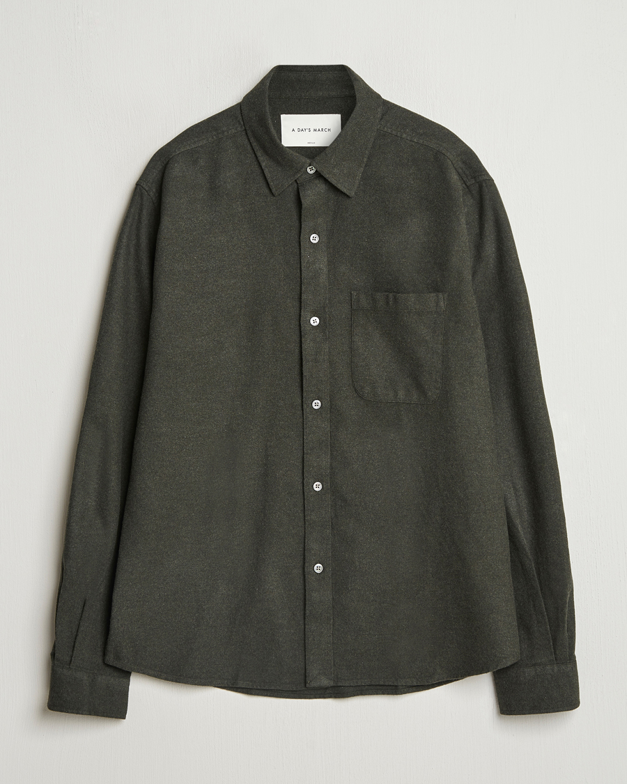 Uomini | Camicie | A Day's March | Newark Flannel Shirt Dark Green