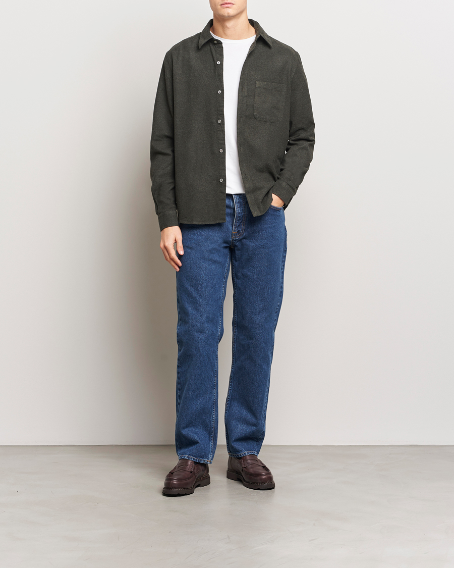 Uomini | Camicie | A Day's March | Newark Flannel Shirt Dark Green
