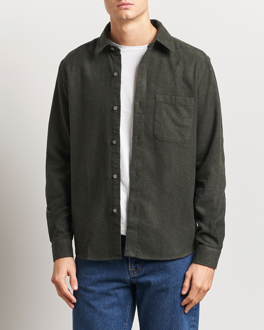 Uomini | Camicie | A Day's March | Newark Flannel Shirt Dark Green
