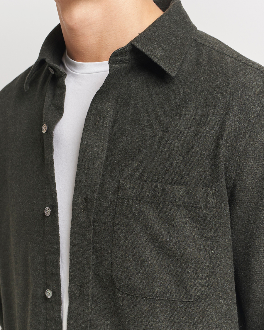 Uomini | Camicie | A Day's March | Newark Flannel Shirt Dark Green