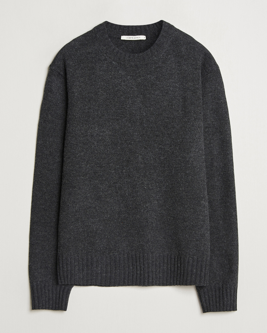 Uomini | Maglieria | A Day's March | Marlow Lambswool Crew Black Melange