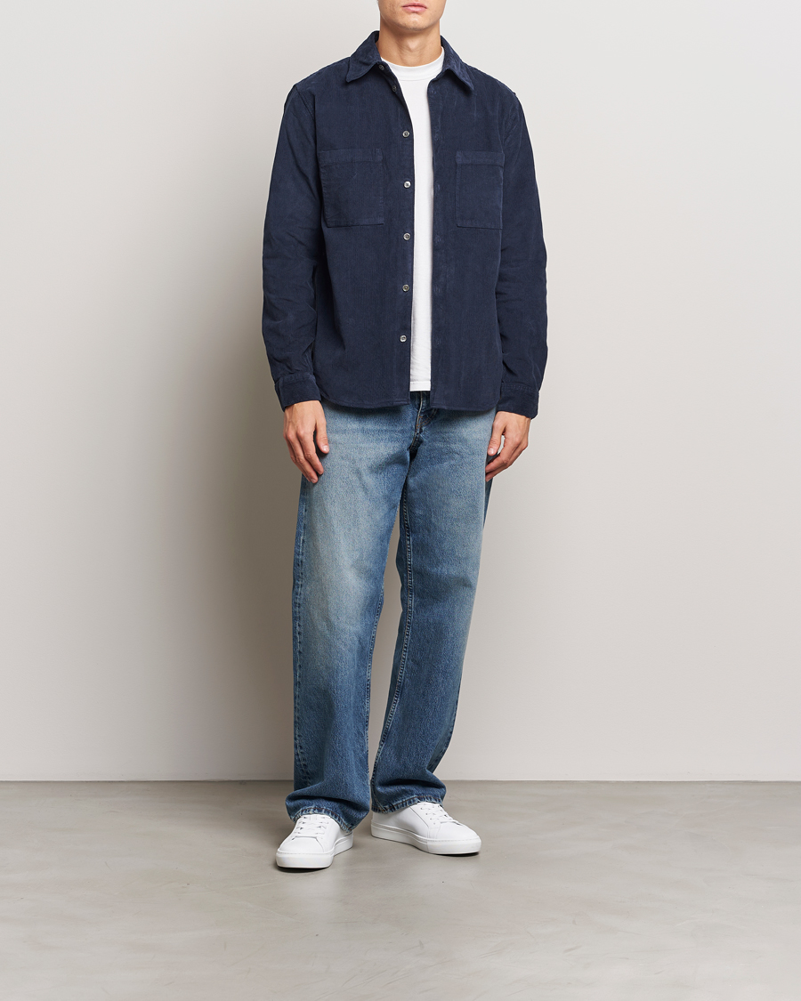 Uomini | Camicie | A Day's March | Denver Corduroy Shirt Navy