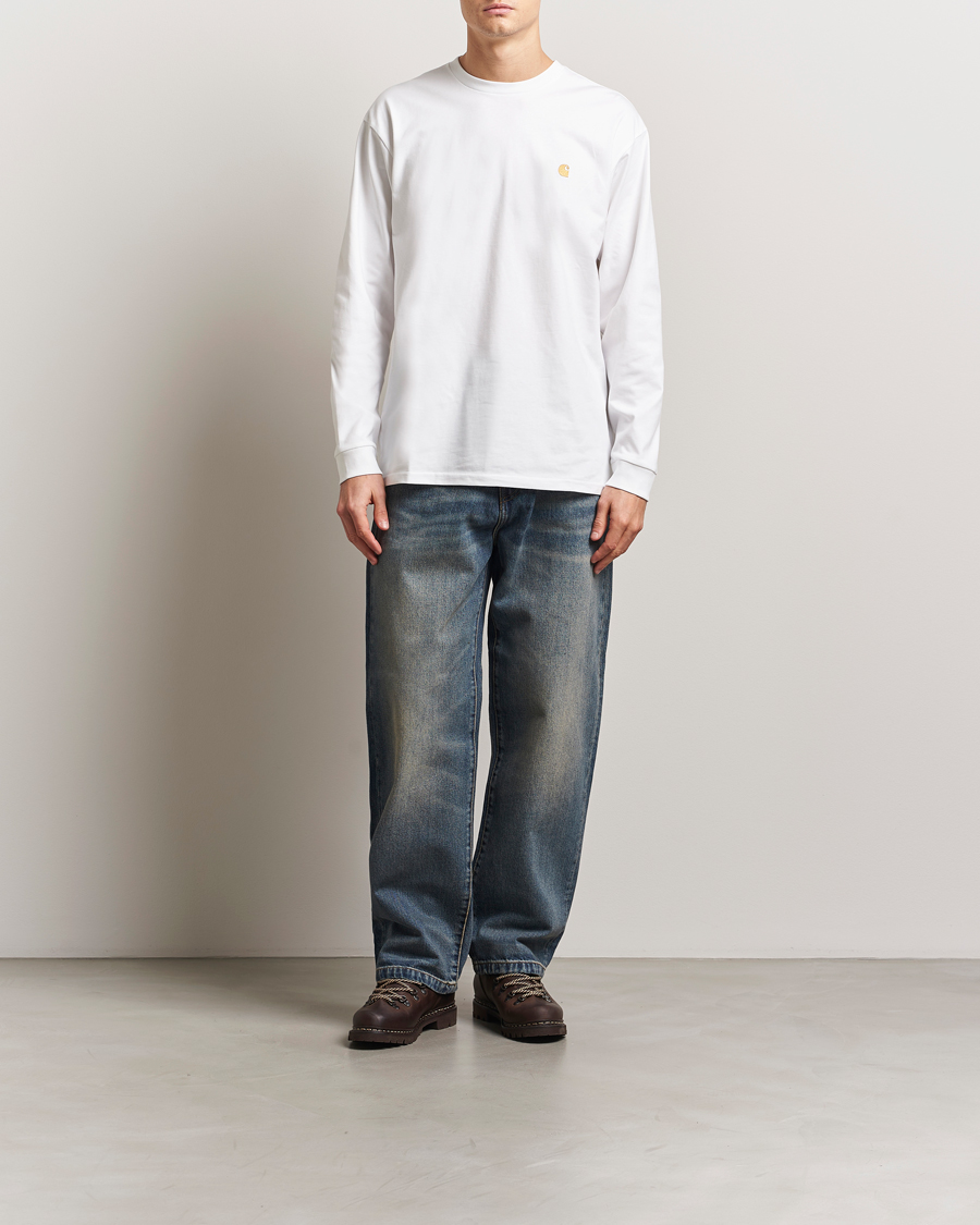 Uomini | T-shirt | Carhartt WIP | Chase Combed Cotton Long Sleeve T-Shirt White/Gold