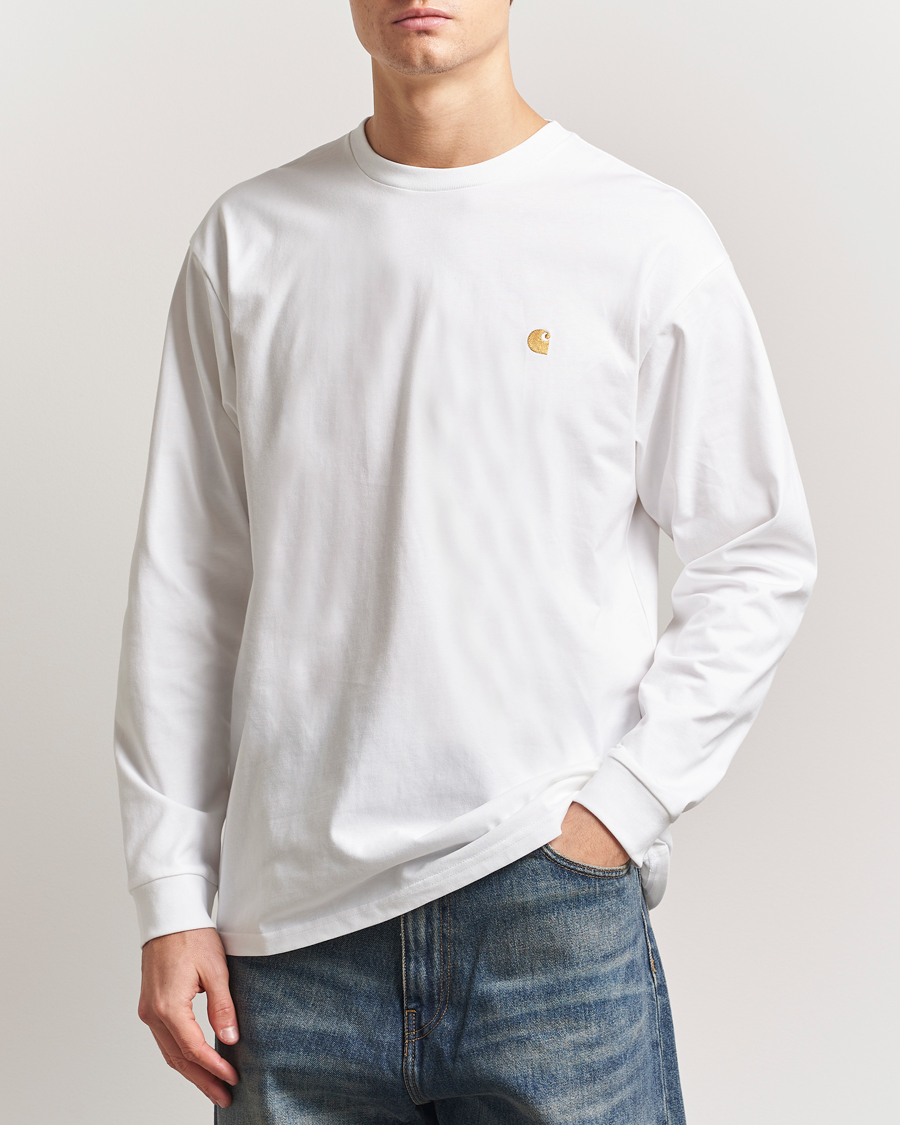 Uomini | T-shirt | Carhartt WIP | Chase Combed Cotton Long Sleeve T-Shirt White/Gold