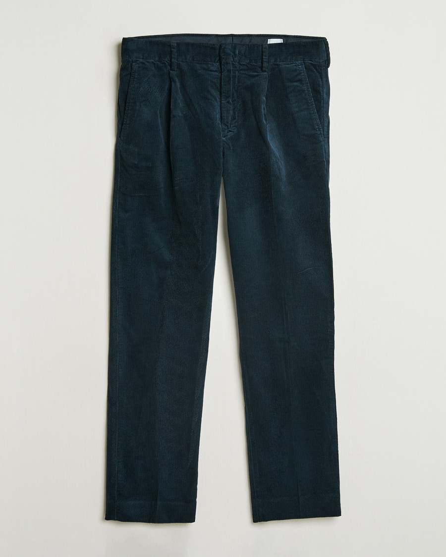 Uomini | Pantaloni | NN07 | Bill Pleated Corduroy Pants Navy Blue