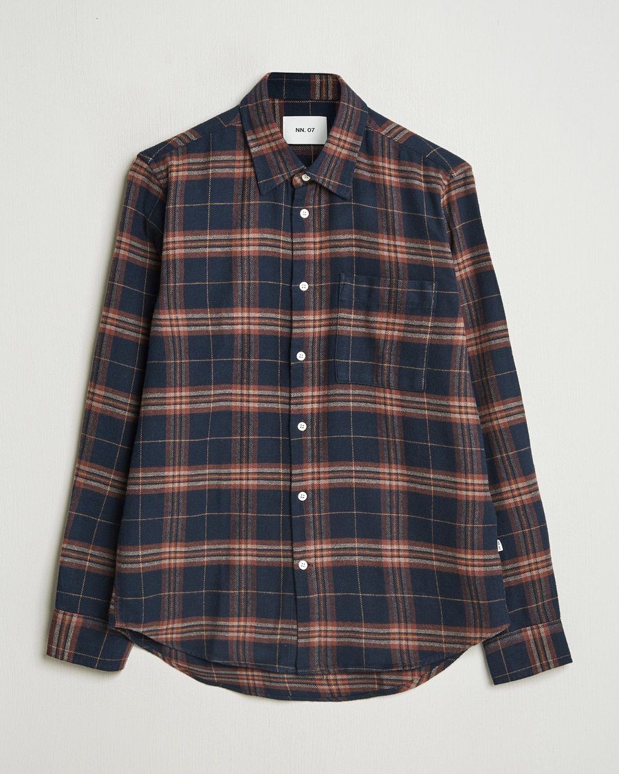 Uomini | Camicie | NN07 | Arne Brushed Cotton Checked Shirt Navy/Red