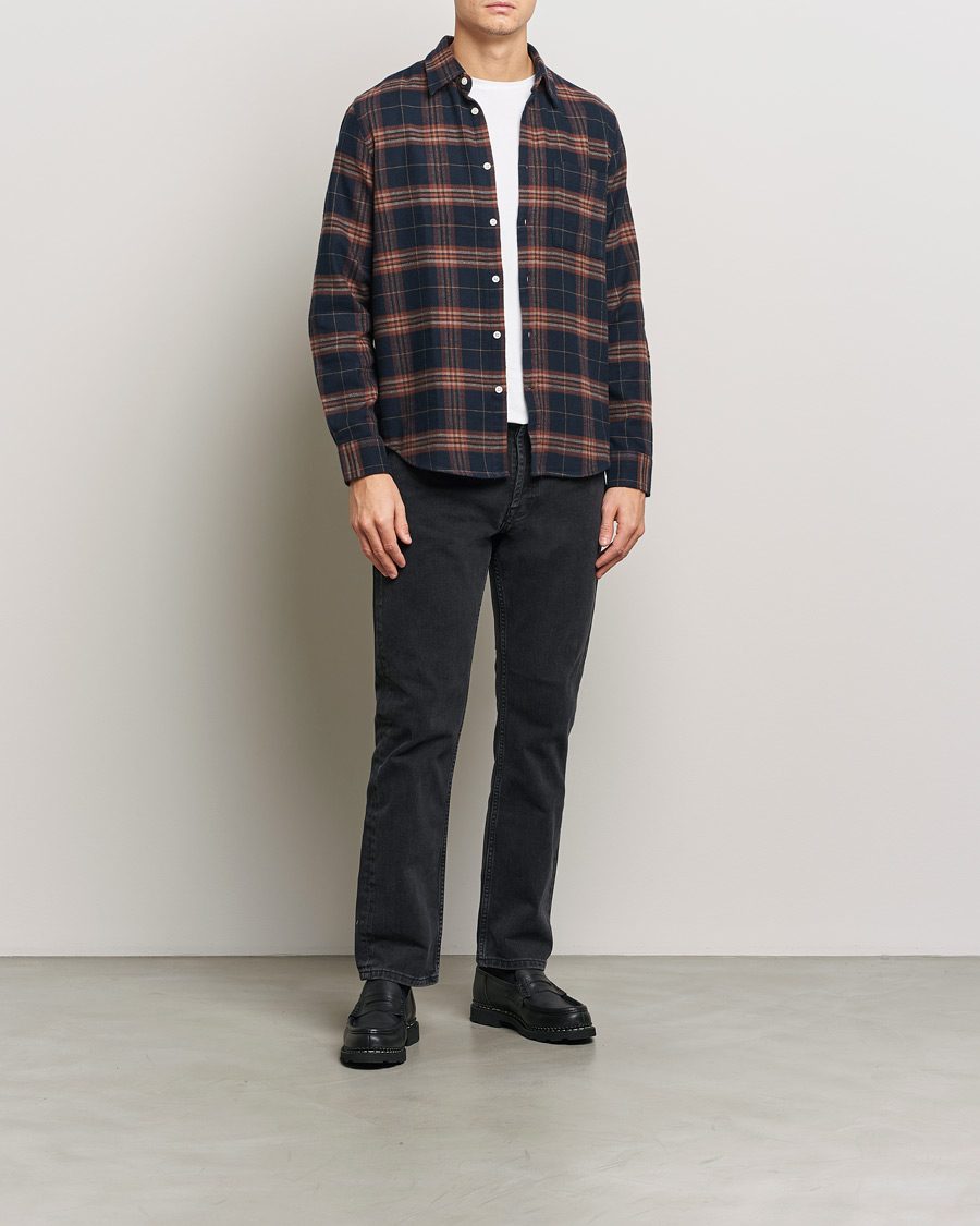 Uomini | Camicie | NN07 | Arne Brushed Cotton Checked Shirt Navy/Red