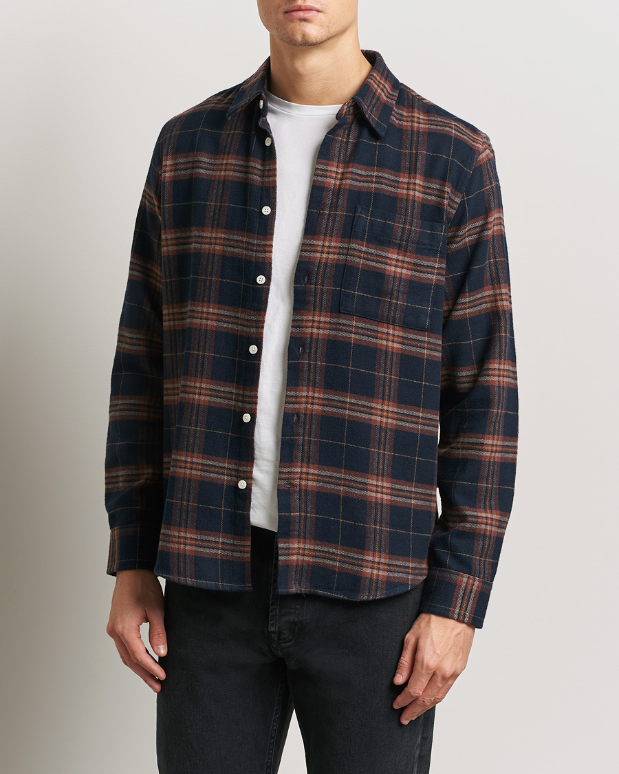 Uomini | Camicie | NN07 | Arne Brushed Cotton Checked Shirt Navy/Red