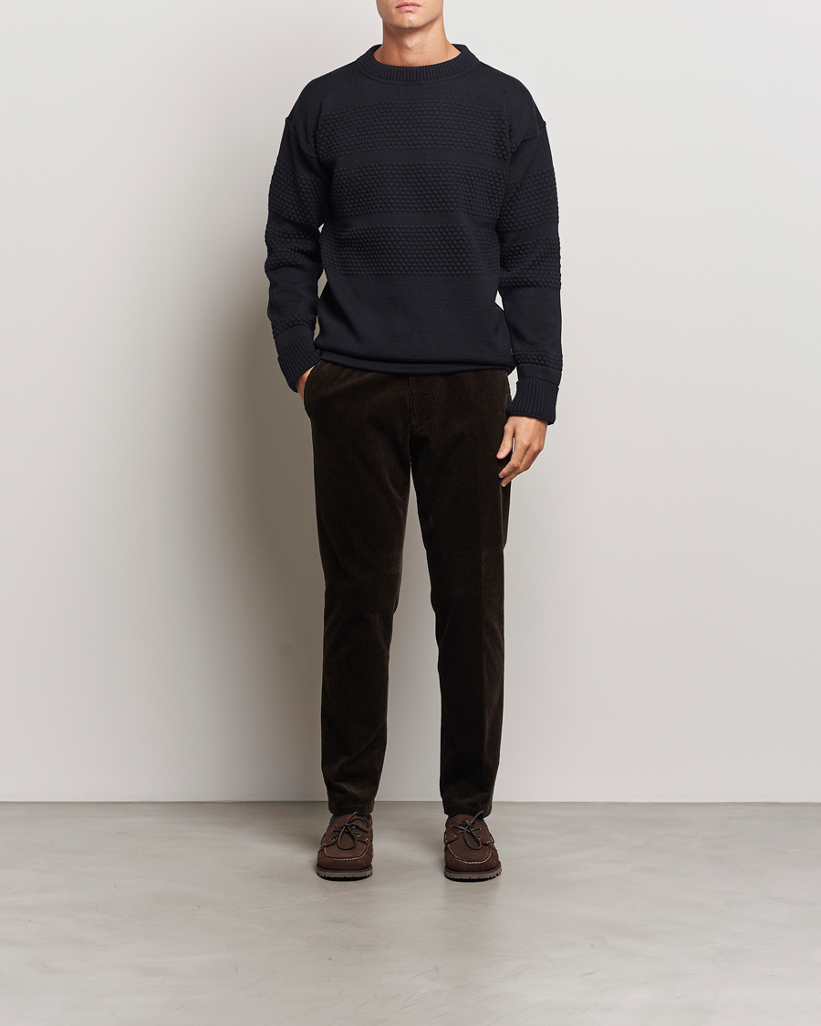 Uomini | Maglieria | S.N.S. Herning | Fisherman Wool Crew Neck Sweater Navy Blue