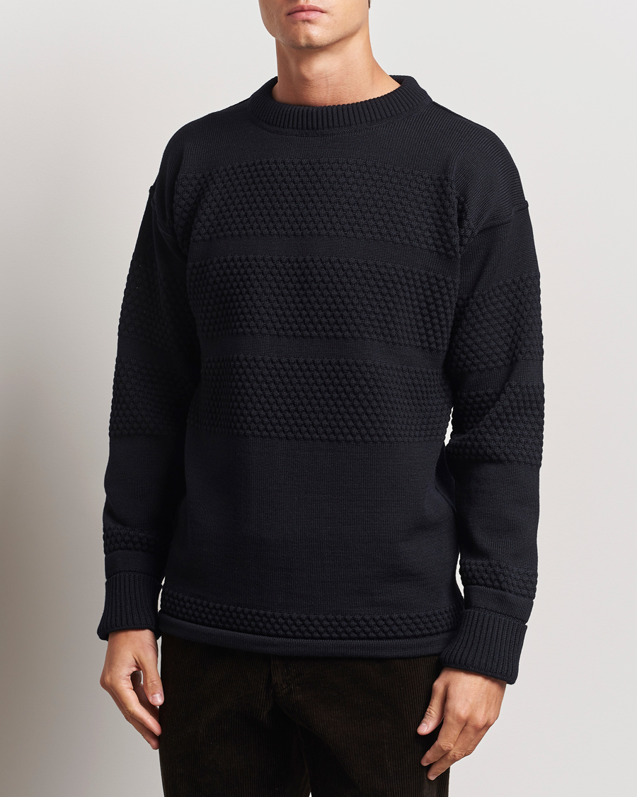 Uomini | Maglieria | S.N.S. Herning | Fisherman Wool Crew Neck Sweater Navy Blue
