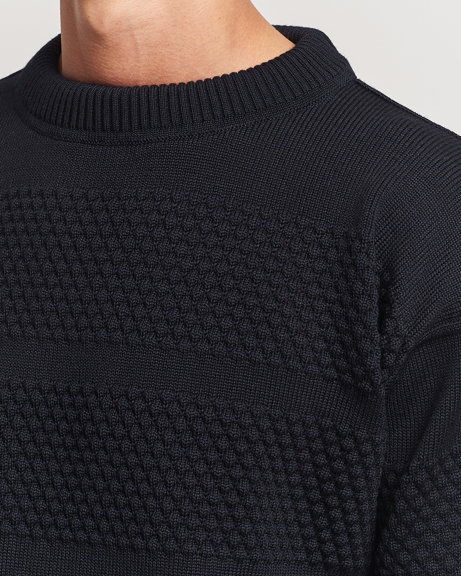 Uomini | Maglieria | S.N.S. Herning | Fisherman Wool Crew Neck Sweater Navy Blue