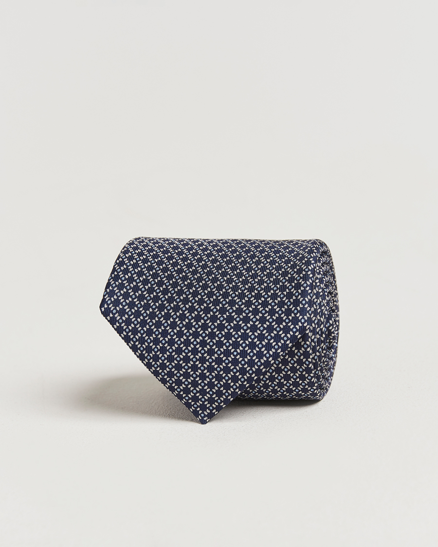 Uomini | E. Marinella 3-Fold Printed Silk Tie Navy/White | E. Marinella | 3-Fold Printed Silk Tie Navy/White