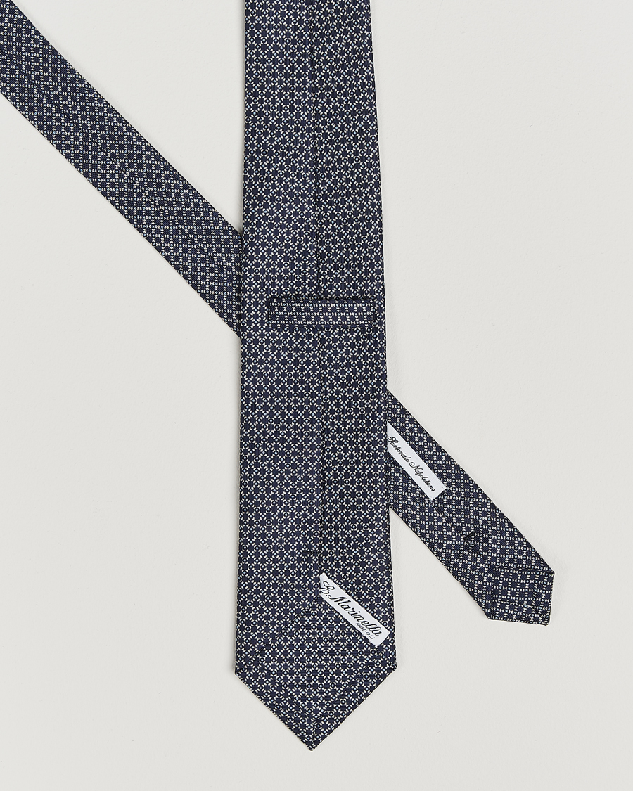 Uomini | E. Marinella 3-Fold Printed Silk Tie Navy/White | E. Marinella | 3-Fold Printed Silk Tie Navy/White