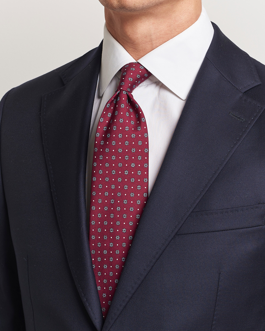 Uomini | E. Marinella 3-Fold Printed Silk Tie Burgundy | E. Marinella | 3-Fold Printed Silk Tie Burgundy