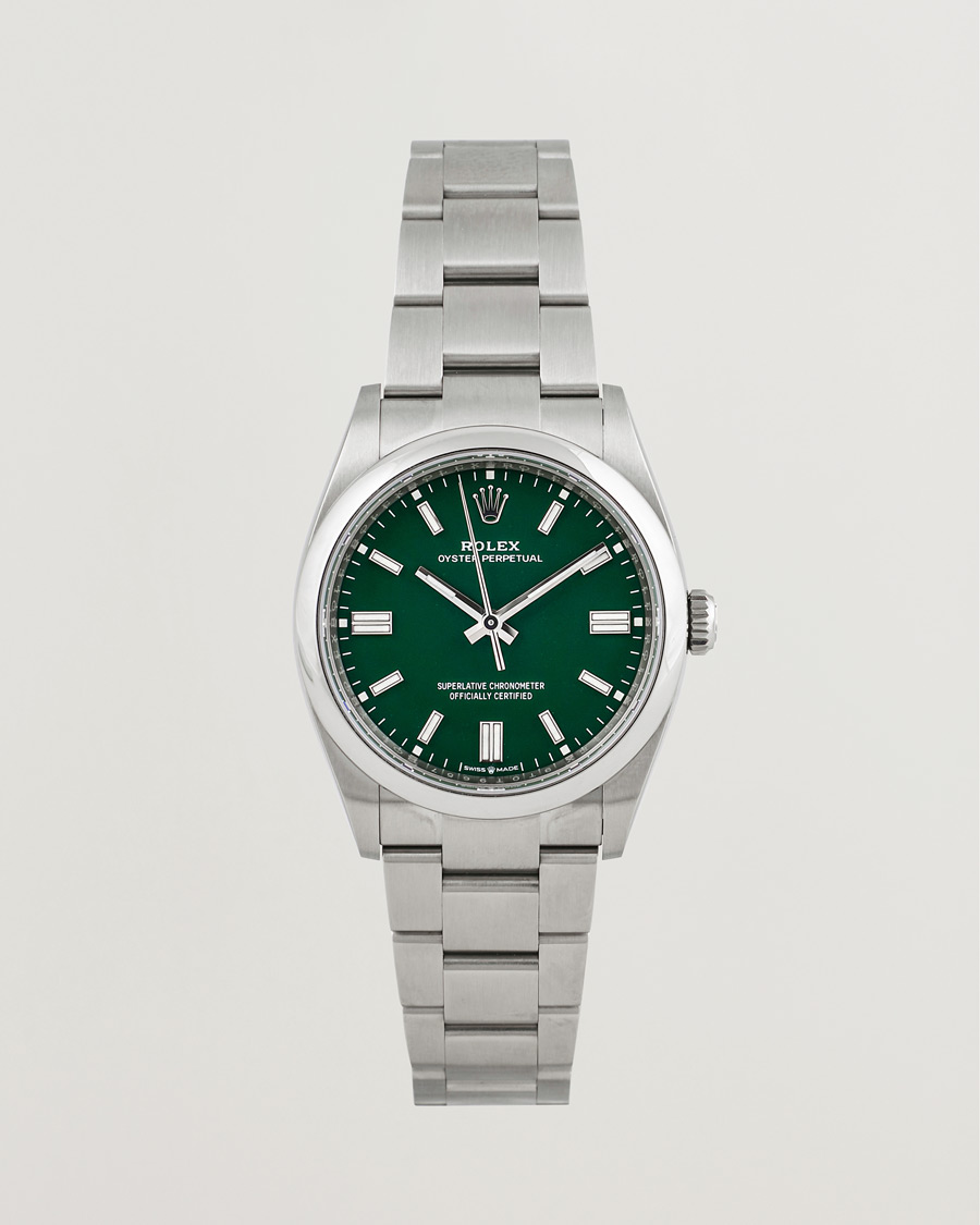 Uomini | Rolex Pre-Owned Oyster Perpetual 36 126000 Steel Green Silver | Rolex Pre-Owned | Oyster Perpetual 36 126000 Steel Green Silver