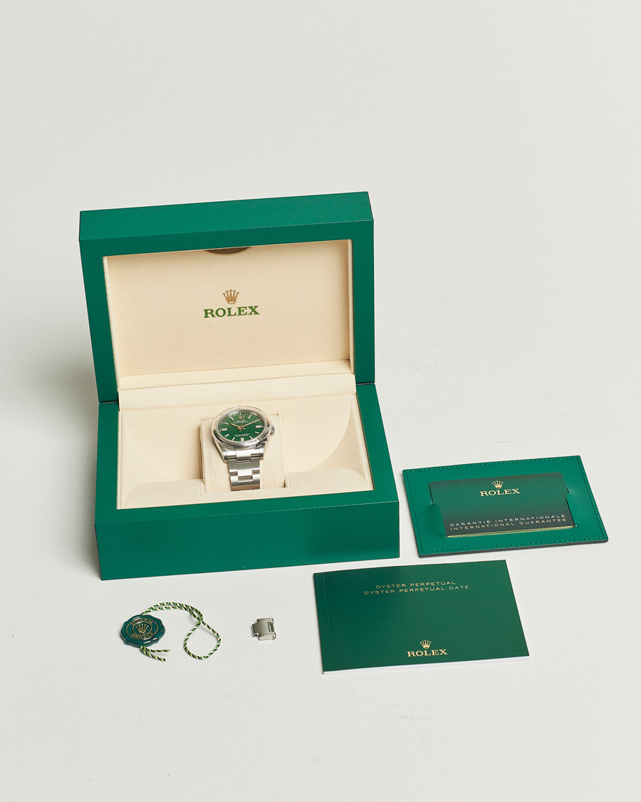 Uomini | Rolex Pre-Owned Oyster Perpetual 36 126000 Steel Green Silver | Rolex Pre-Owned | Oyster Perpetual 36 126000 Steel Green Silver