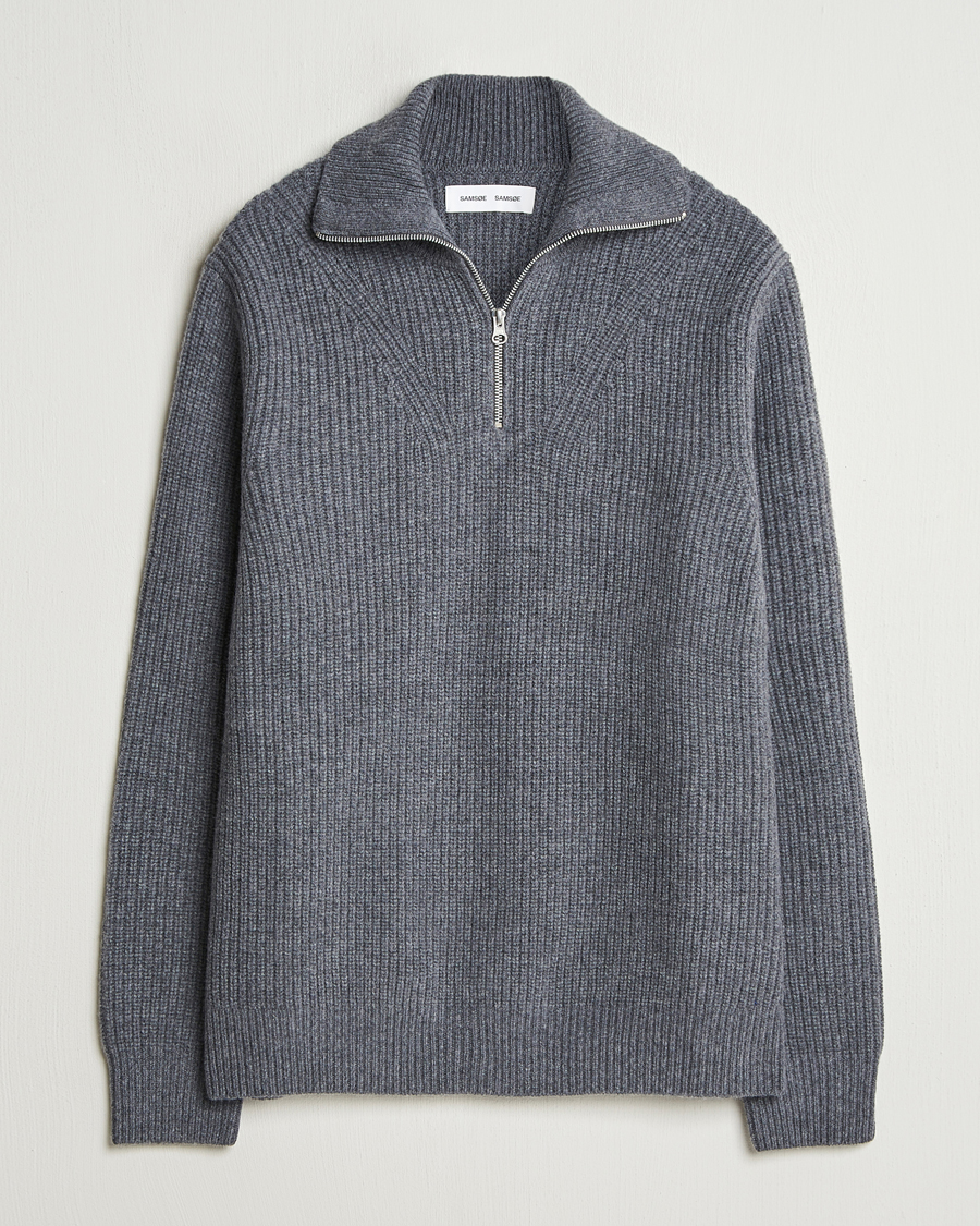 Uomini | Maglieria | Samsøe Samsøe | Jacks Merino Rib Knitted Half Zip Charcoal