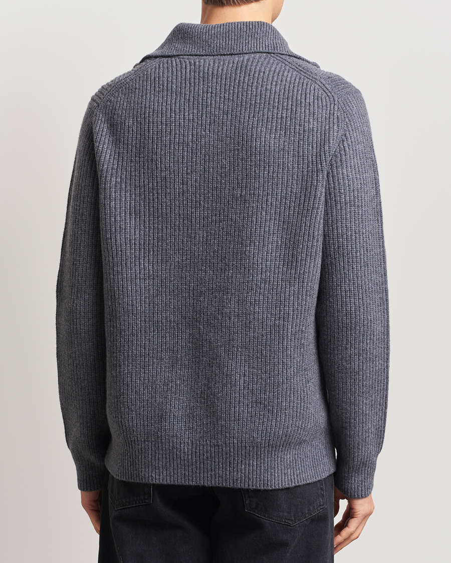 Uomini | Maglieria | Samsøe Samsøe | Jacks Merino Rib Knitted Half Zip Charcoal