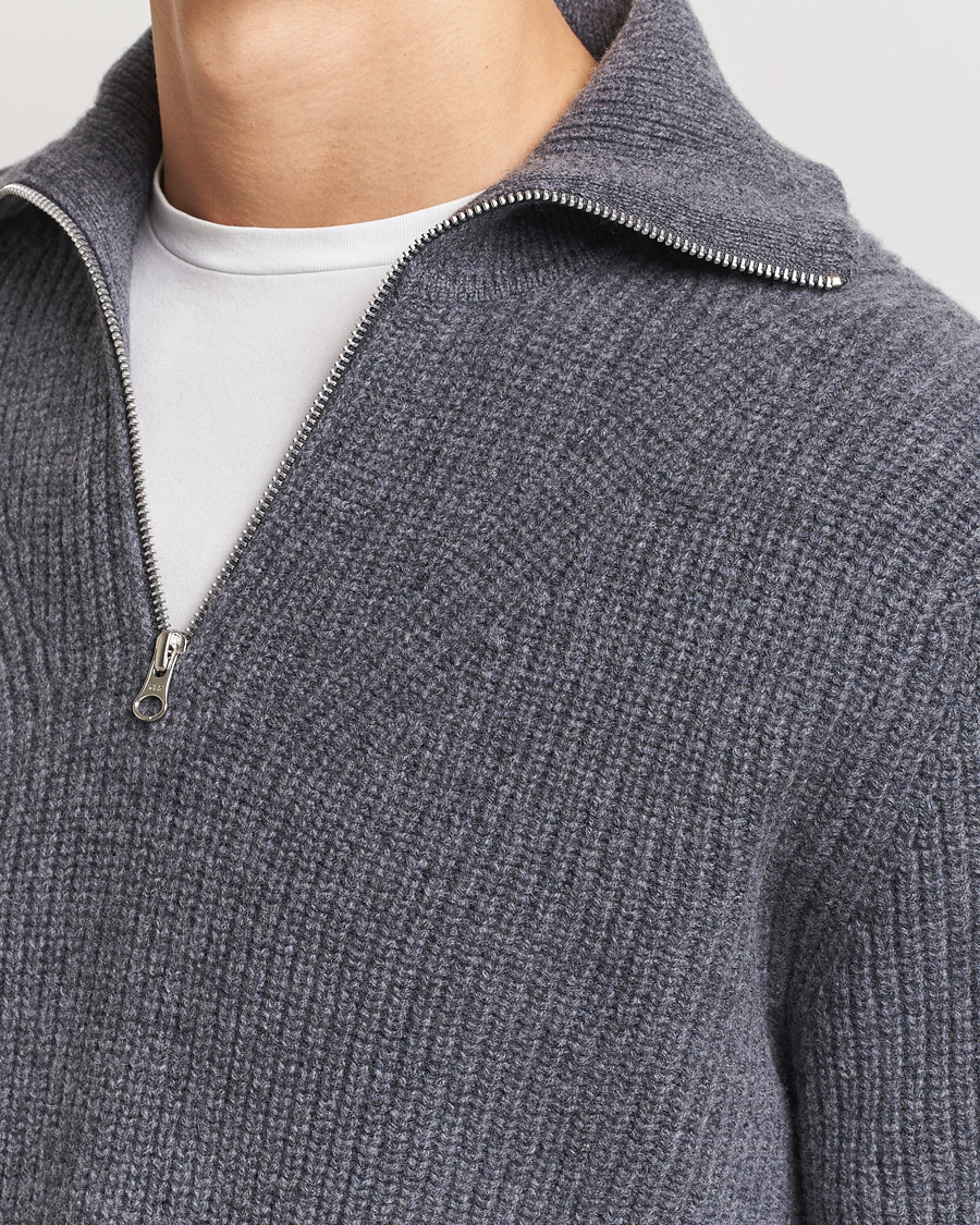 Uomini | Maglieria | Samsøe Samsøe | Jacks Merino Rib Knitted Half Zip Charcoal