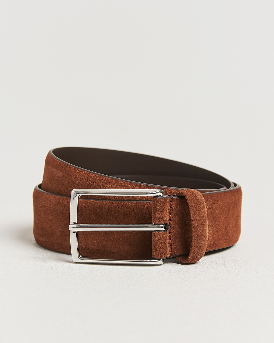 Uomini | Cinture | Anderson's | Calf Suede 3,5 cm Belt Tobacco