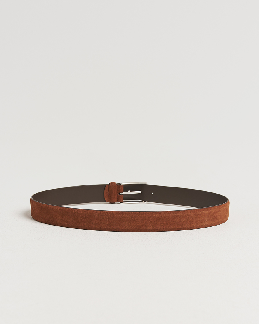 Uomini | Cinture | Anderson's | Calf Suede 3,5 cm Belt Tobacco
