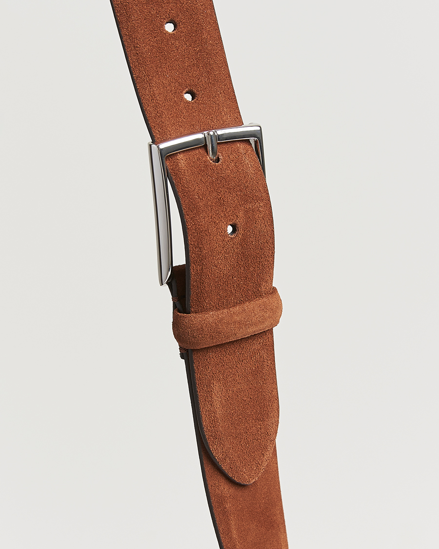 Uomini | Cinture | Anderson's | Calf Suede 3,5 cm Belt Tobacco