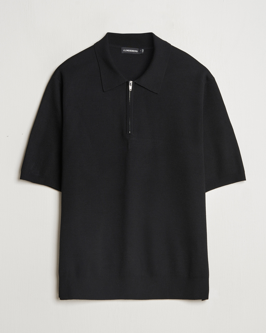 Uomini | Maglieria | J.Lindeberg | Tyler Quarter Zip Knit Polo Black