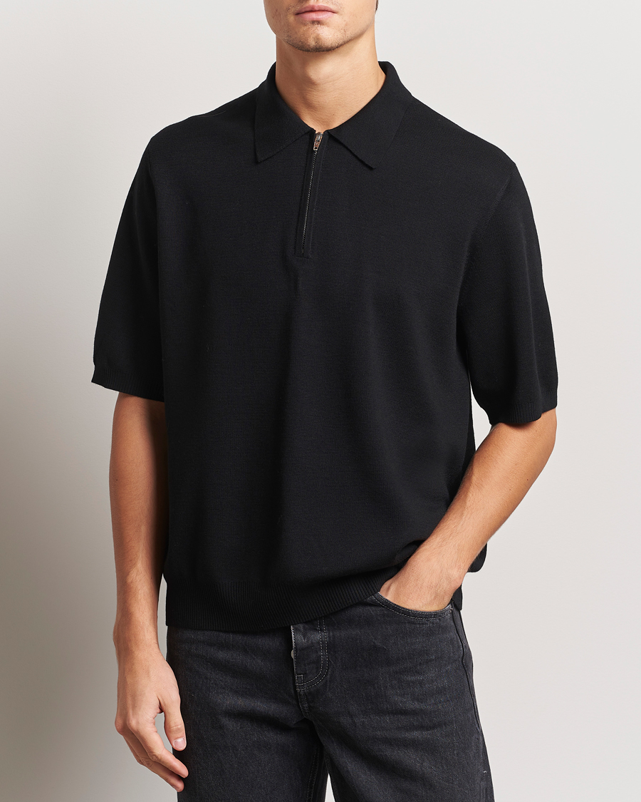 Uomini | Maglieria | J.Lindeberg | Tyler Quarter Zip Knit Polo Black