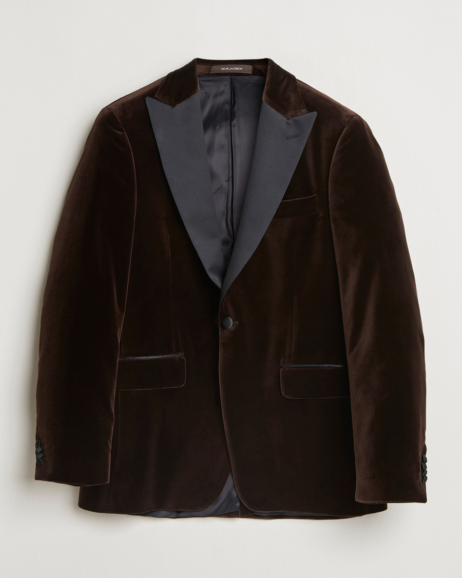 Uomini | Blazers | Oscar Jacobson | Frampton Velvet Tuxedo Blazer Brown