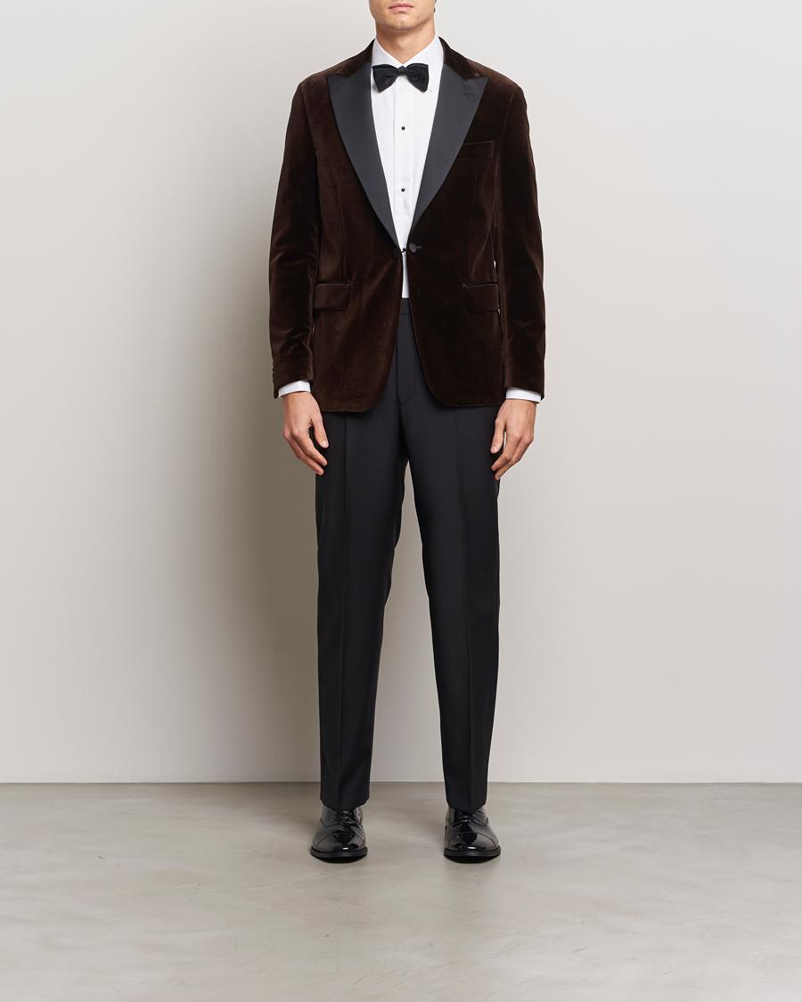 Uomini | Blazers | Oscar Jacobson | Frampton Velvet Tuxedo Blazer Brown